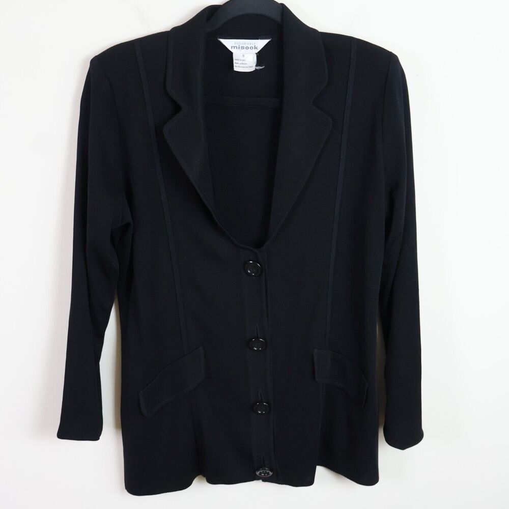 Exclusively Misook Womens Button-down Jacket with collar, Size Small, Black.